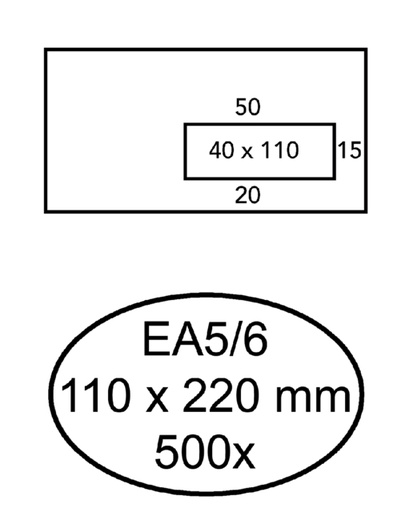 [180102] Envelop Hermes EA5/6 110x220mm venster 4x11rechts zelfklevend 500 stuks