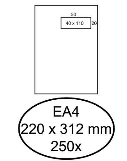 [180490] Envelop Hermes akte EA4 220x312mm venster rechts 4x11cm zelfklevend wit doos à 250 stuks