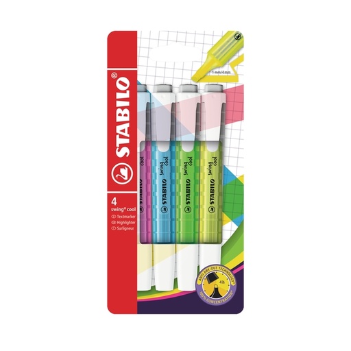 [635274] Surligneur STABILO Swing Cool 275/4 assorti étui 4 pièces