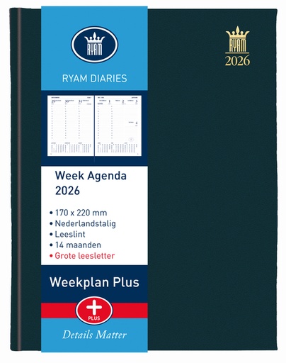 [900124] Agenda 2026 Ryam Weekplan Plus Mundior Mercury grand caractère 7 jours/2 pages noir