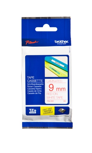 [930193] Labeltape Brother P-touch TZe-222 standaard 9mm rood op wit
