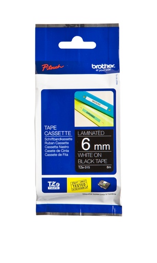 [930196] Ruban de lettrage Brother P-Touch TZe-315 standard 6mm blanc sur noir