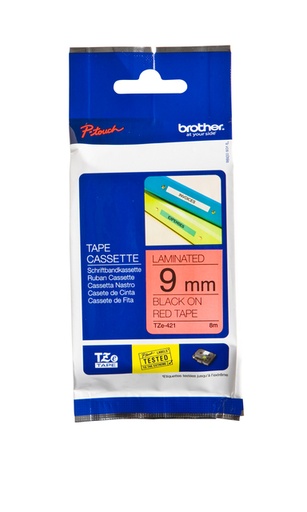 [930200] Labeltape Brother P-touch TZe-421 standaard 9mm zwart op rood