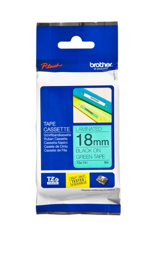 [930205] Labeltape Brother P-touch TZe-741 standaard 18mm zwart op groen