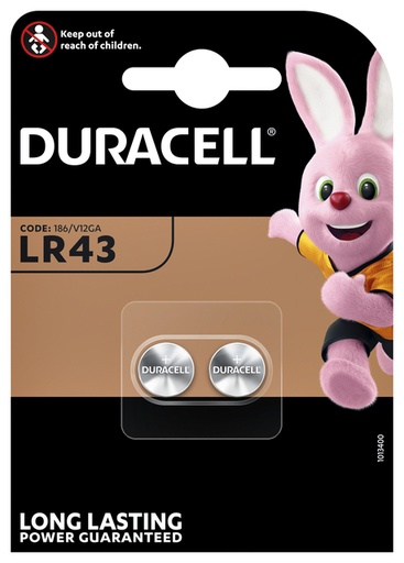 [413635] Pile bouton Duracell 2x LR43 alcaline Ø11,6mm