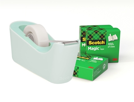 [836536] Plakbandhouder Scotch C18 mint + 4 rollen magic tape 19mmx33m