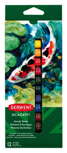 [142410] Peinture acrylique Derwent Academy blister 12 tubes de 12ml assorti