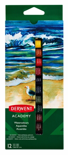 [142412] Peinture aquarelle Derwent Academy blister 12 tubes de 12ml assorti