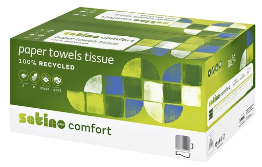 [897126] Essuie-mains Satino PT3 Comfort 277420 2 épaisseurs Pli-C 250x320mm blanc 24x 128 feuilles