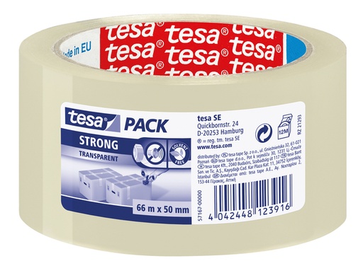 [803511] Ruban d'emballage tesapack® Strong 66mx50mm PP transparent