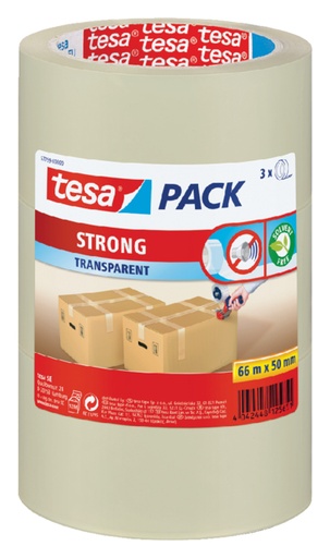 [803518] Ruban d''emballage tesapack® Strong 66mx50mm PP transparent 3 rouleaux