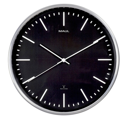 [890687] Horloge murale MAULfly RC Ø305x45mm aluminium/noir avec pile