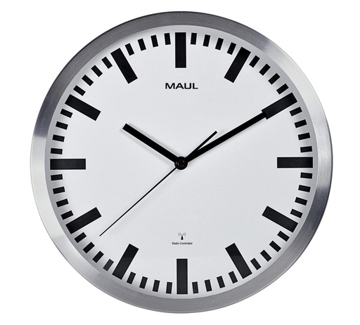 [890688] Horloge murale MAULpilot Ø30,5x4,5cm aluminium/blanc avec pile