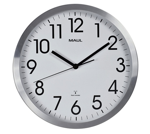 [890689] Horloge murale MAULmove RC Ø305x45mm aluminium/blanc avec pile