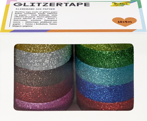 [141893] Plakband Folia glitter 5mx15mm 10 stuks 10 kleuren