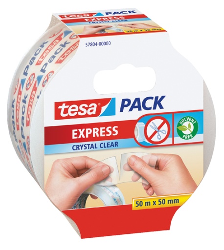 [800297] Verpakkingstape tesapack® Express Crystal Clear 50mx50mm handscheurbaar transparant