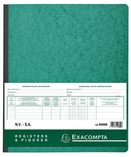 [010404] Registre Piqûre actionnaires NV/SA 250x320mm 80 feuilles vert