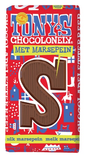 [960768] Chocoladeletter Tony''s Chocolonely melk marsepein S 180gr