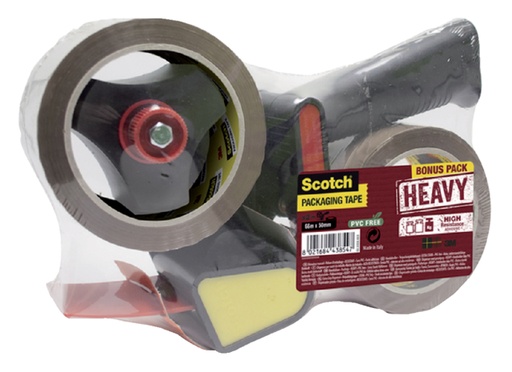 [803545] Verpakkingstape dispenser Scotch met 2 rollen Secure seal tape 50mmx66m bruin