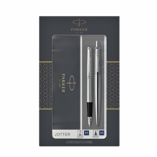 [614432] Stylo bille et stylo plume Parker Jotter Stainless Steel CT Medium 2 pièces