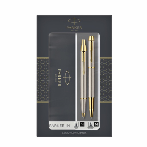 [614435] Balpen en Rollerpen Parker IM brushed metal GT medium 2 stuks