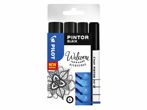 [631608] Feutre PILOT Pintor 4 largeurs assorties noir étui 4 pièces