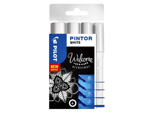 [631609] Feute PILOT Pintor 4 largeurs assorties blanc étui 4 pièces