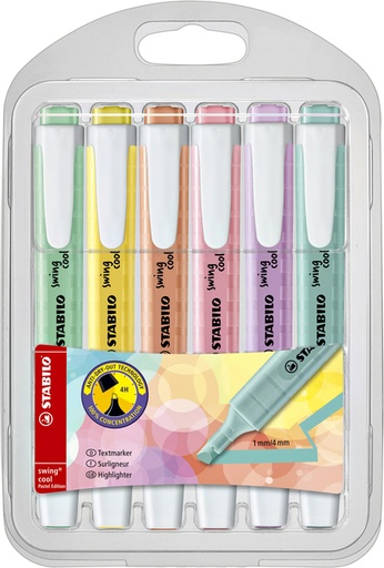 [635280] Markeerstift STABILO Swing cool 275/6 pastel assorti etui à 6 stuks