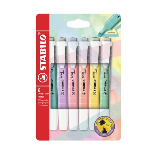 [635280] Surligneur STABILO Swing Cool 275/6 pastel assorti étui 6 pièces