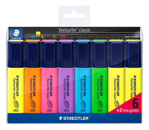 [635232] Surligneur Staedtler 364 Textsurfer set 6 pièces assorti + 2 jaune gratuits