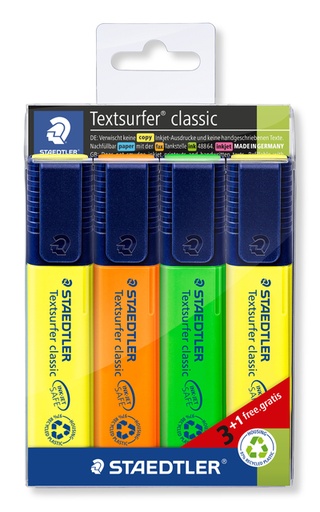 [635234] Markeerstift Staedtler 364 Textsurfer set à 3 stuks assorti + 1 geel gratis
