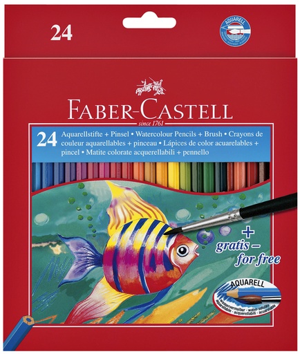 [640075] Kleurpotloden Faber-Castell aquarel incl penseel assorti set à 24 stuks