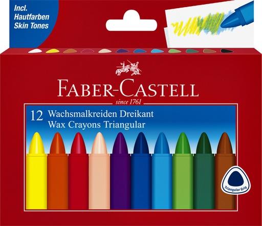 [710965] Craie à la cire Faber-Castell triangulaire assorti set 12 pièces