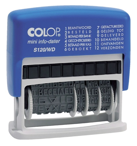 [351022] Cachet à Formules+Date Colop Printer Mini S 120/WD 12 textes NL bleu