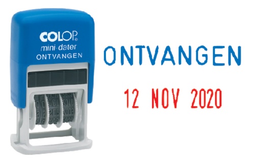 [351028] Cachet à Formules+Date Colop Printer Mini S 160/L2 'Ontvanger' bleu