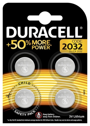 [413592] Pile bouton Duracell 4x CR2032 lithiun Ø20mm 3V-180mAh