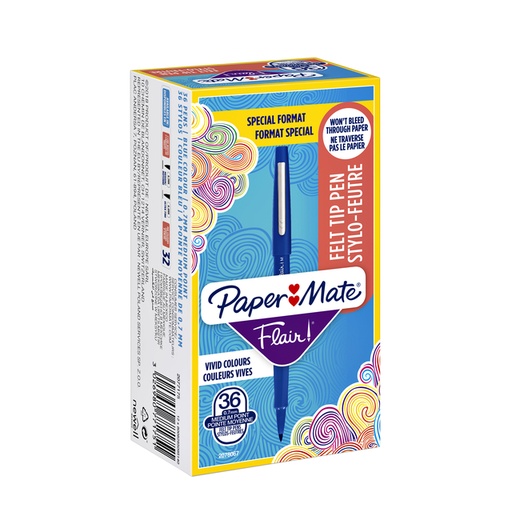 [633299] Fineliner Paper Mate Flair Original Medium bleu valuepack 36 pièces