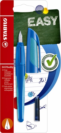 [600467] Stylo plume STABILO EASYbuddy bleu foncé/bleu clair gaucher sous blister