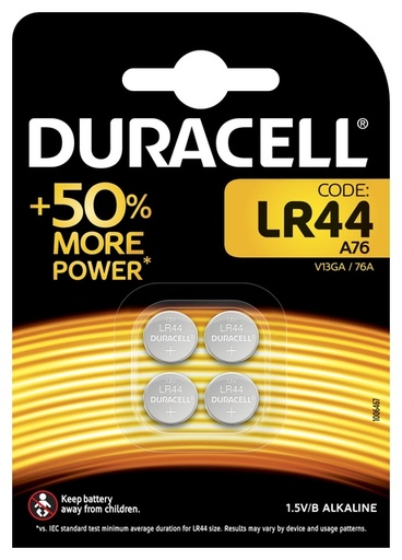 [413629] Batterij Duracell knoopcel 4xLR44 alkaline Ø11,6mm