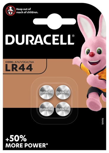 [413629] Batterij Duracell knoopcel 4xLR44 alkaline Ø11,6mm