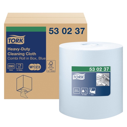 [892228] Chiffon de nettoyage Tork Premium Heavy-duty W1/2/3 530237 1 épaisseurs 280 feuilles bleu