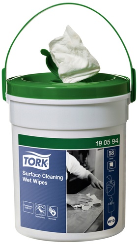 [892216] Lingettes imprégnées Tork Premium W15 190594 1 épaisseur seau 58 feuilles blanc