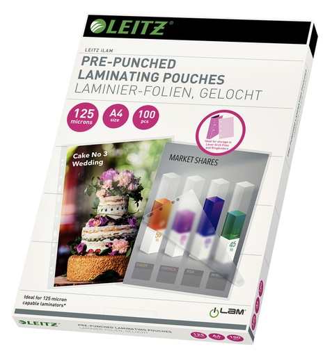 [535547] Lamineerhoes Leitz iLAM A4 met perforatieband 2x125micron EVA 100 stuks