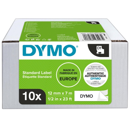 [817453] Ruban étiquettes Dymo LabelManager D1 polyester 12mm noir sur blanc 10 pièces