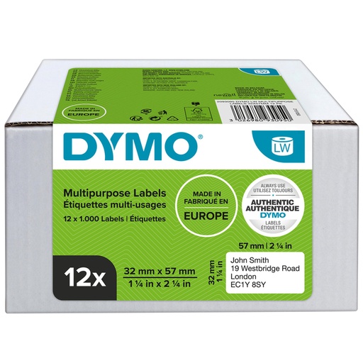 [817321] Etiket Dymo LabelWriter multifunctioneel 32x57mm 12 rollen á 1000 stuks wit