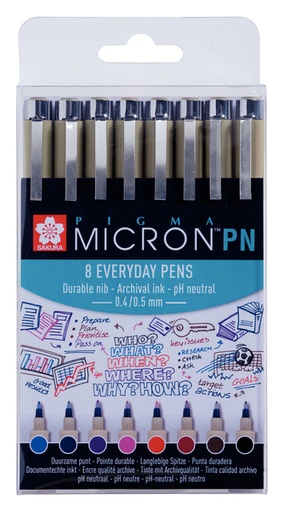 [632585] Fineliner Sakura Pigma Micron 0.4mm blister à 8 stuks assorti