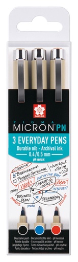[632583] Fineliner Sakura Pigma Micron 0.4mm blister à 3 stuks assorti