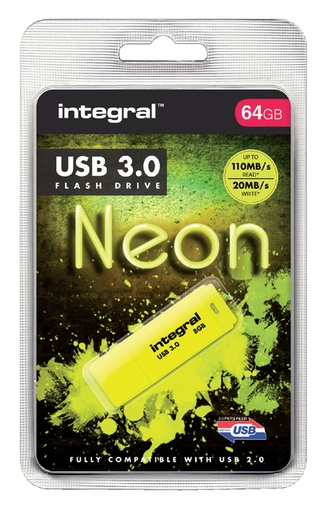 [435292] USB stick 3.0 Integral Neon USB-A 64GB geel