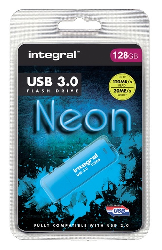 [435293] Clé USB 3.0 Integral Neon USB-A 128Go bleu
