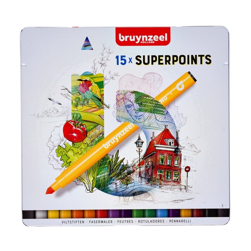 [631418] Viltstift Bruynzeel Expression super points blik à 15 stuks assorti